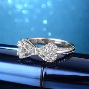 Women's Classic Bow Ring, Fashion Round CZ Engagement Ring, Women's Eternal Proposal Promise Ring rings men