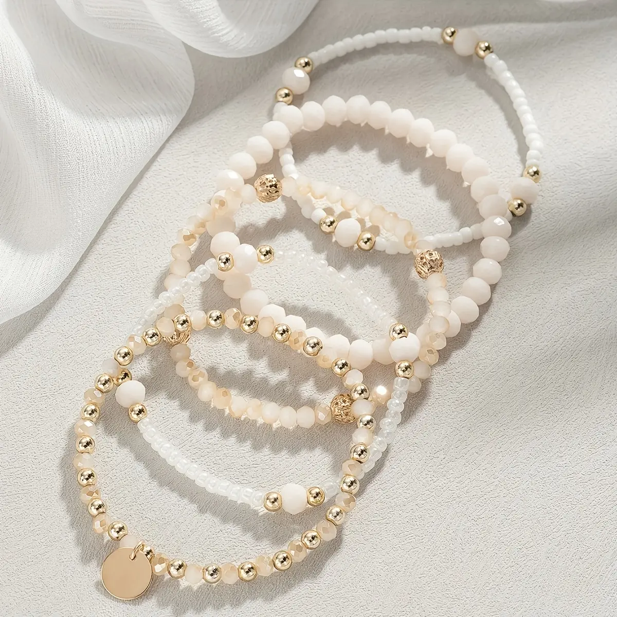 5-Piece Boho Chic Beaded Bracelet Set, Vintage Faux Pearl Jewelry for a Stretchfit Wrist, Party & Everyday Wear, Beaded Bracelet Sets, Elastic Bracelets