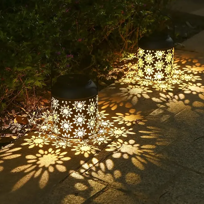 LeiDrail Solar-Powered Carved Flower Lantern - Waterproof Metal Housing Outdoor Hanging Light, Backyard Decoration, Patio Lighting for Home Improvement