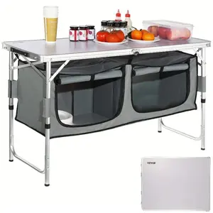 VEVOR Outdoor Mobile Kitchen, Portable Multifunctional Camp Box with Wheels All in One Integrated Cooking Station with Windproof Stove, Folding Tables Storage Organizer, BlackVEVOR Super Brand Day