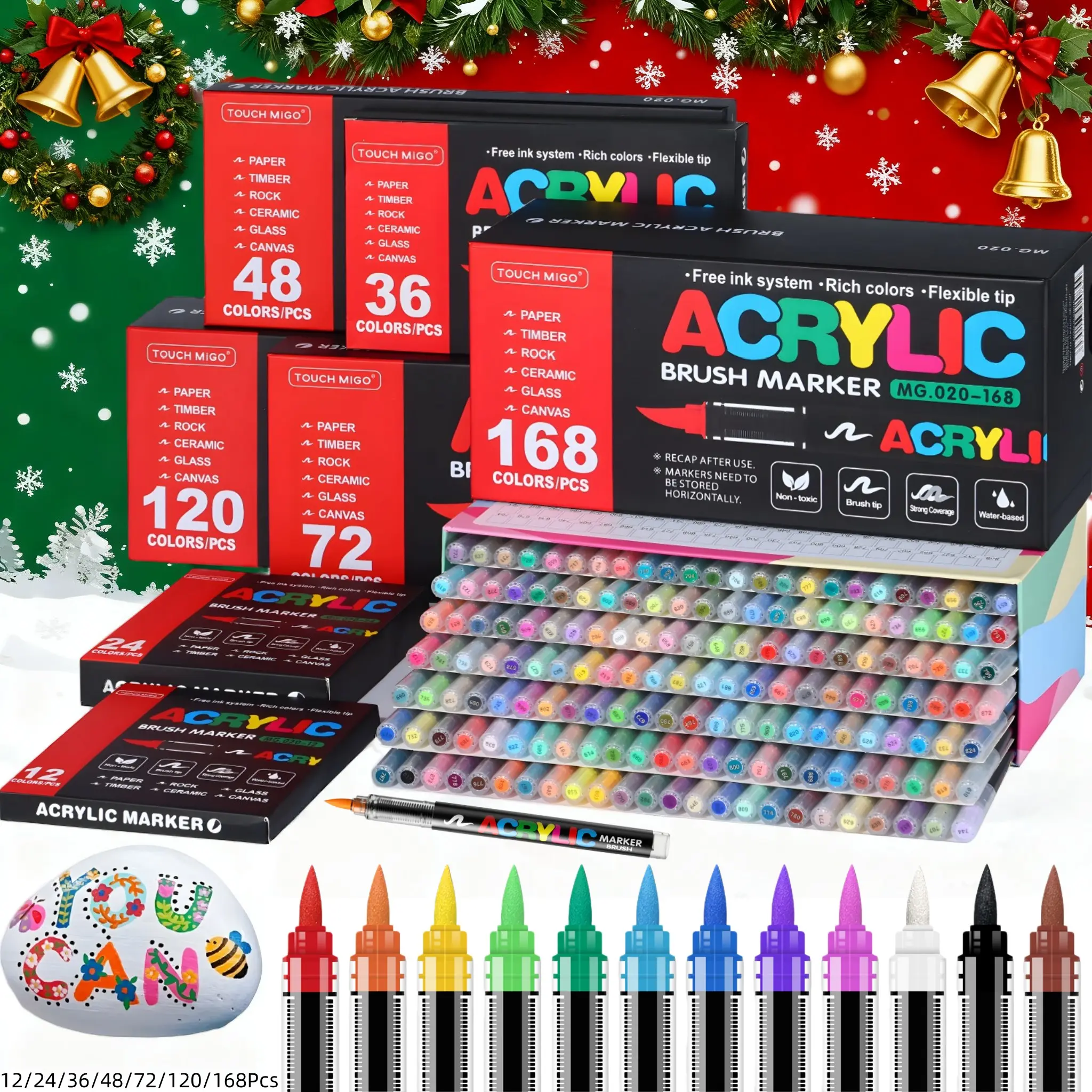 Acrylic Paint Markers, Soft Brush Tip Pens and Markers, Acrylic Paint Pens for Wood, Stone, Canvas, Glass, Fabric, Egg, Rock Painting and DIY Crafts Art Supplies,Permanent,Washable,Quick-Drying,Waterproof