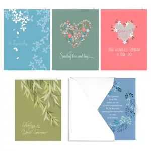 Heartfelt Sympathy Card Pack / 25 Condolences Greeting Cards / 5 Warm Comfort Designs / 4 5/8" x 6 1/4" Peace Note Cards/Made In The USA