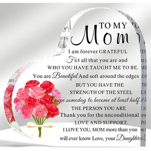 Mother's Day Birthday Gift From Daughter To Son, Heart-shaped Acrylic Logo Thank-you Plaque with Carnations 10cmx10cm on It