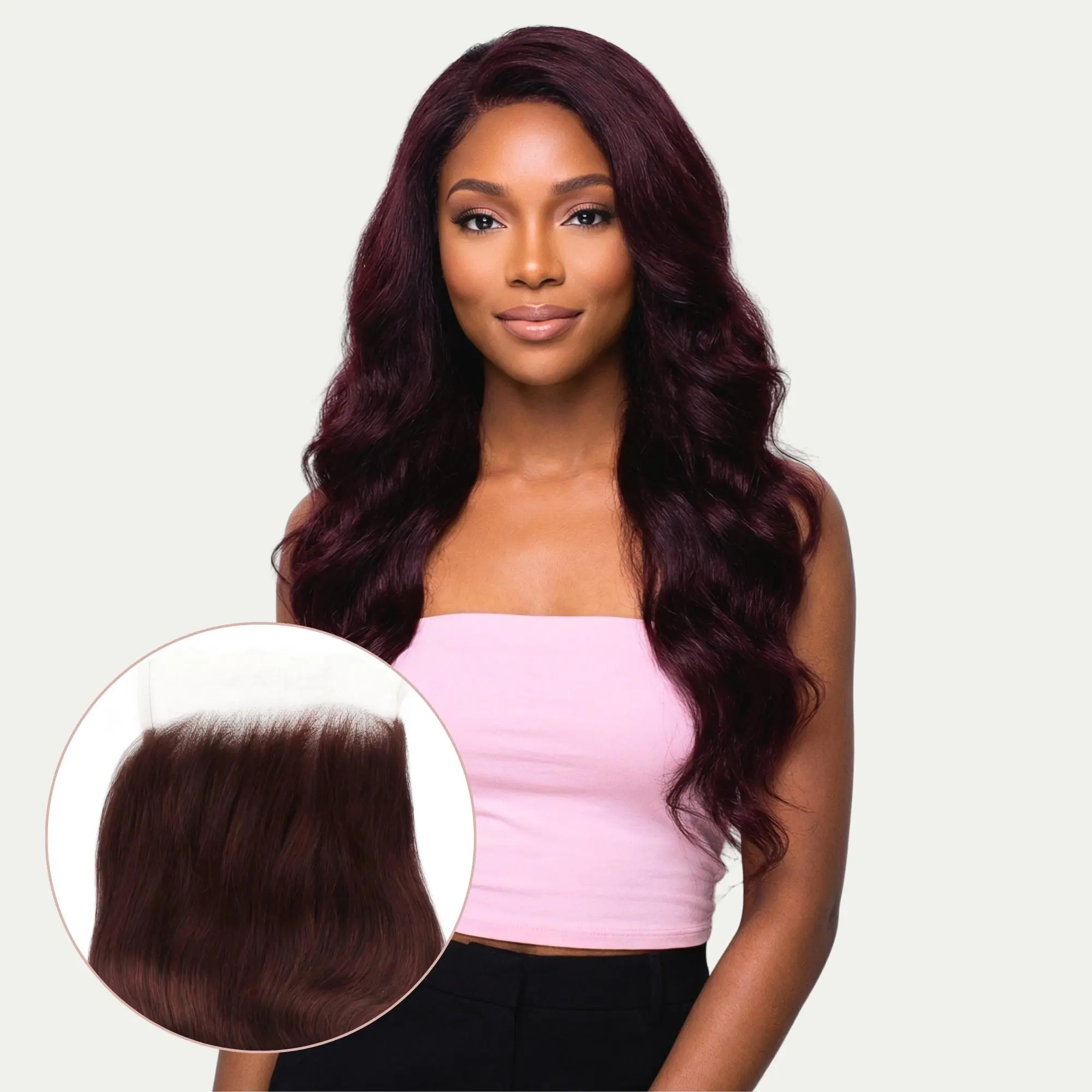 Burgundy Body Wave 5x5 HD Lace Human Hair Closure - Pre-Colored, Soft Waves, Seamless Finish, Ultra-Thin Lace, Rich Red Tones