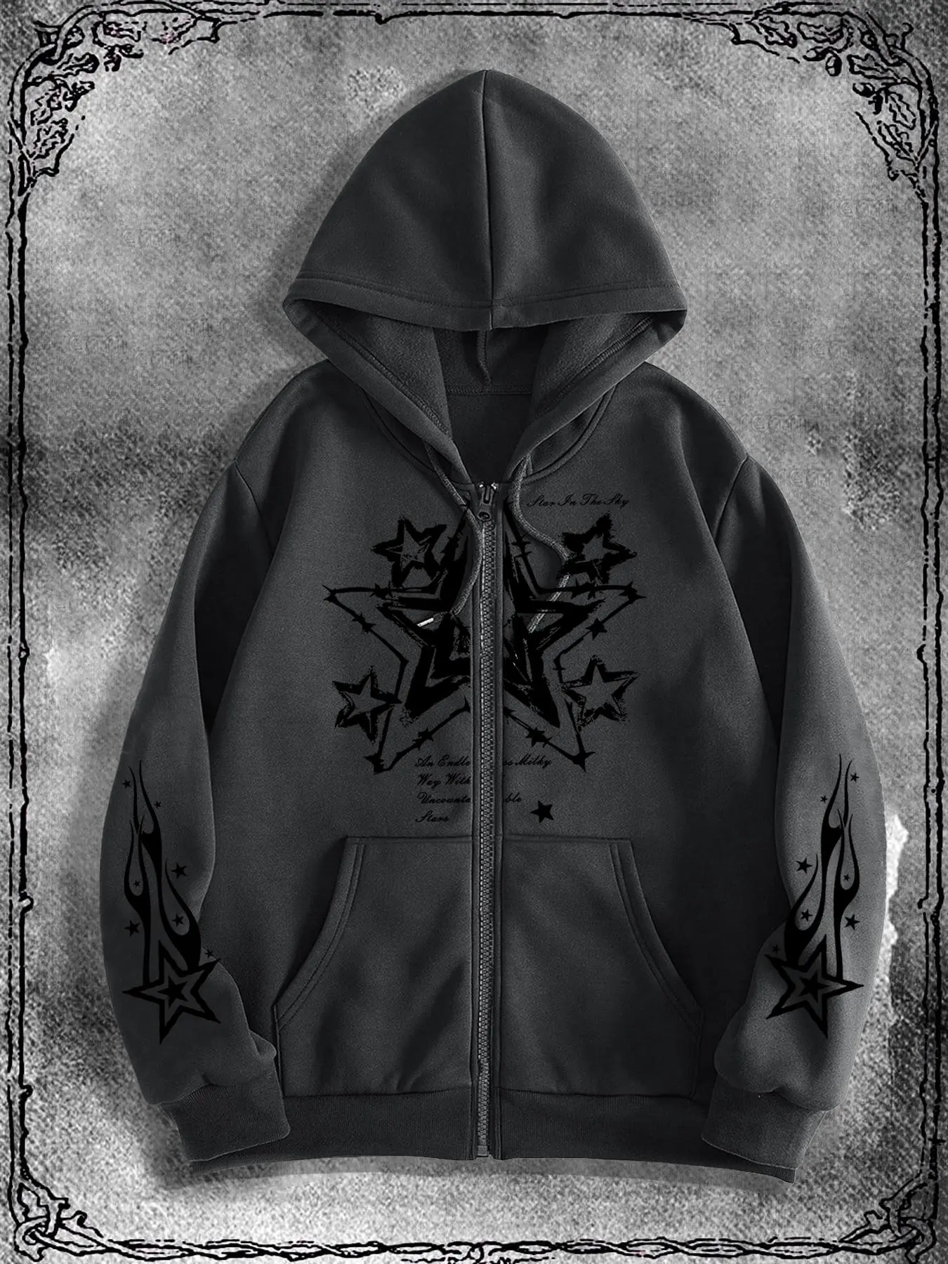 Academy Star Original Graphic Unique Print Full Zip Fitted Knit Long Sleeve Hoodie Sweatshirts, Stylish Streetwear for Casual Occasions, Perfect Match for School Fashion