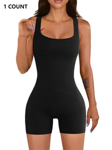 Women's Solid Backless Ribbed Bust Bodysuit Shapewear Romper, Casual Comfy High Stretch Shaper for Daily Wear, Ladies Shapewear for All Seasons