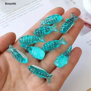 8-Piece Cute Transparent Blue Shark Figurines, Resin Ocean-Themed Micro Landscape Decorations, Home Decor Ornaments & Creative Jewelry Making Accessories