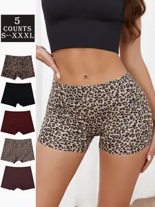 Women's Seamless Traceless Ice Silk Underwear Set, Fitted Mid-Waist Panties, Leopard Pattern, Casual All-Season Wear, Non-Slip Design