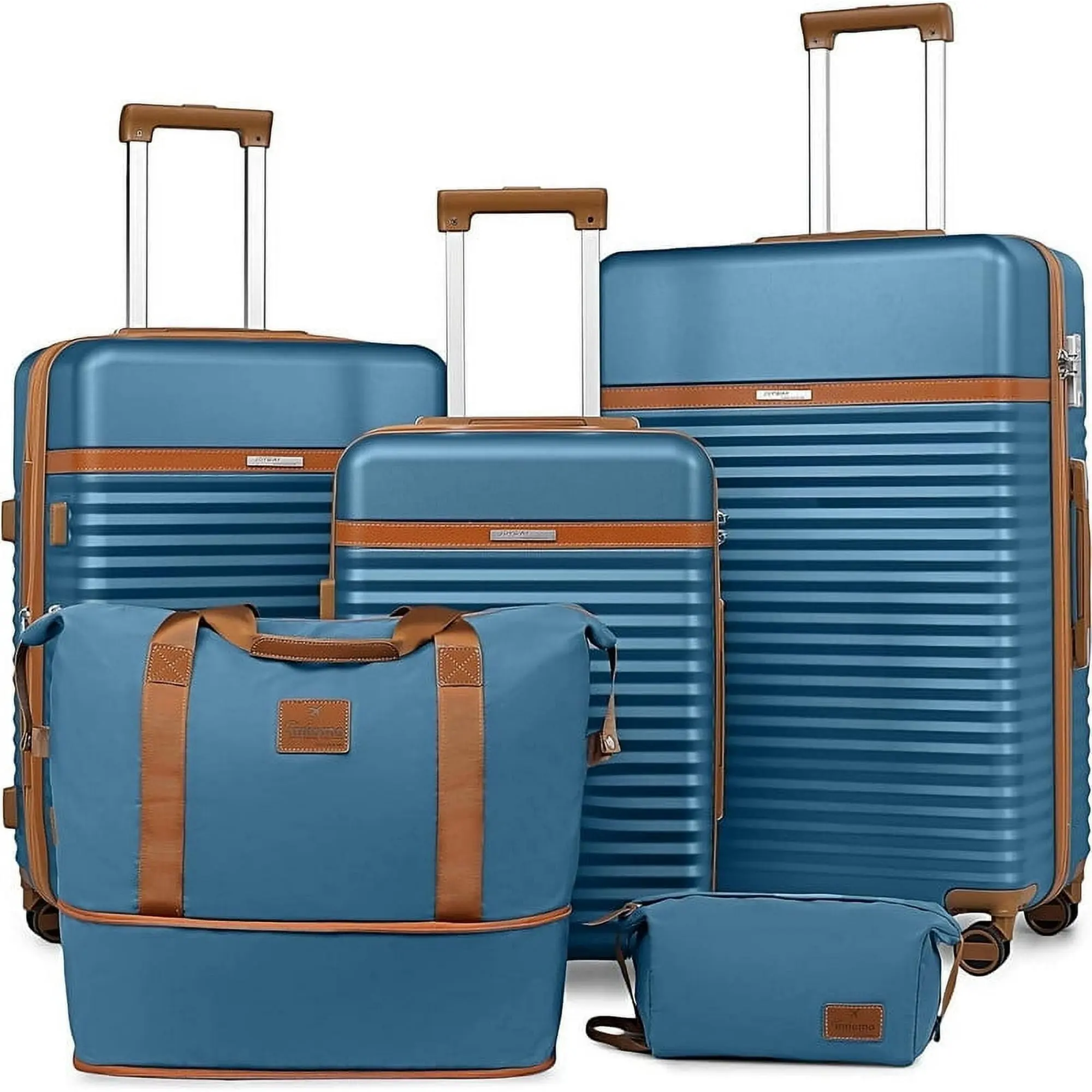 Joyway - 5-Piece Luggage Sets ABS Hardside Spinner Luggage -（Expandable Suitcase20"24"）28-in Checked Luggage-Dark Blue