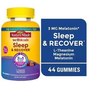 Nature Made Wellblends Sleep and Recover Gummies with Melatonin, L-Theanine, and Magnesium - 44ct Dietary Supplement, 3 in 1 Formula - Healthcare