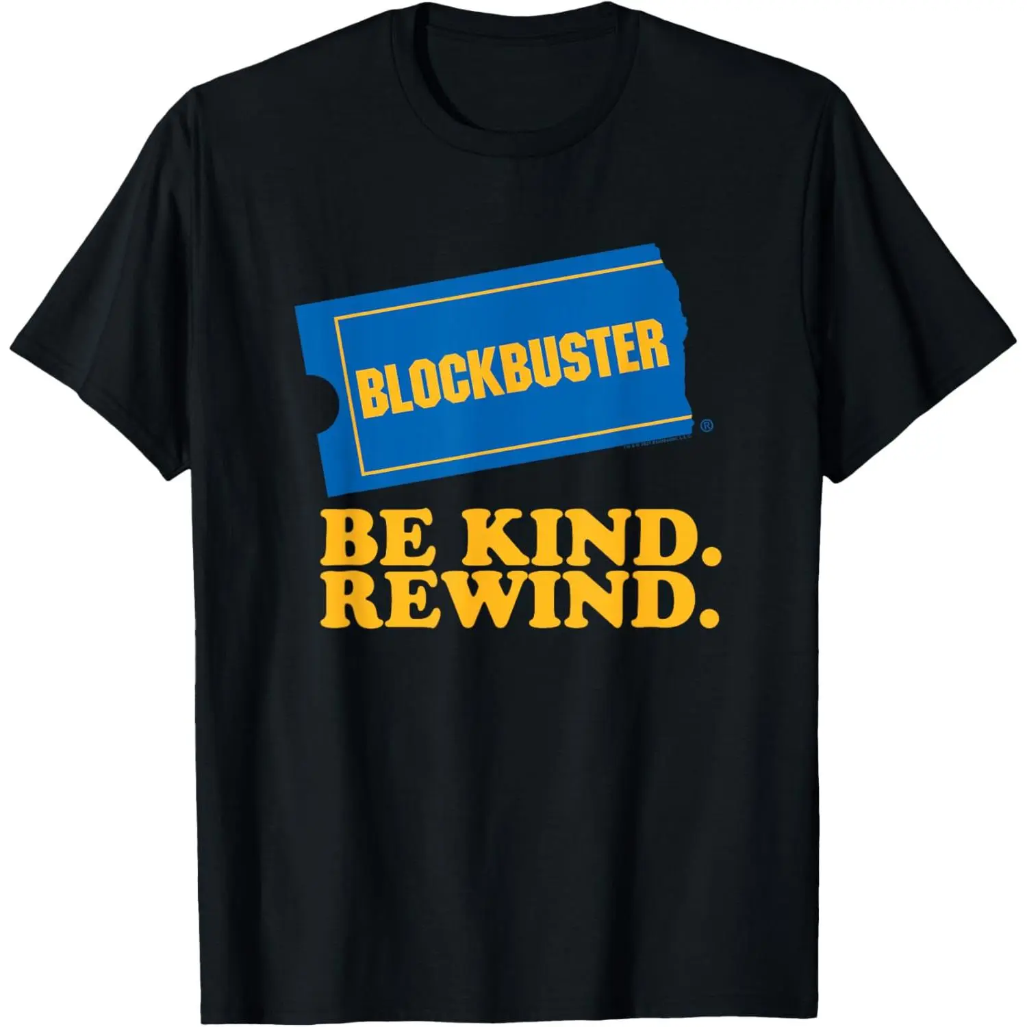 Men's "Be Kind Rewind" Blockbuster Graphic T-Shirt - Short Sleeve, Round Neck, Soft Natural Cotton, Fashion Streetwear Casual Top, Breathable, Moisture Absorbent, Regular Fit, Machine Washable, Shortsleeve, Sports