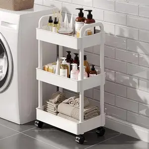 4 Layers Removable Storage Trolley Multi-Layer Plastic Organizer for Kitchen & Bathroom Compact Design with Wheels for Easy Mobility White Rack Hand Cart