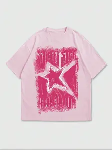 Unisex's Star Print Round Neck Tee, Casual Comfy Tee, Regular Fit Casual Fashion Short Sleeve T-shirt for Summer, Unisex Top for Daily Wear, Women