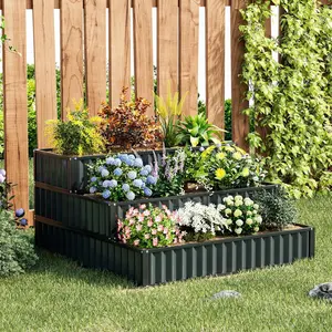 [Costway] 3-Tier Raised Garden Bed, Heavy-Duty Metal Outdoor Planter Box w/Open-Ended Base, Elevated Planter Box for Vegetable Fruit Flower Herb, Patio Backyard Raised Bed Kit