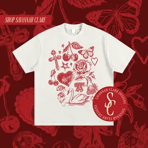 "MY FAV THINGS" Distressed Heavy Weight Tee White/Red