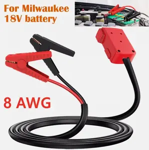Jumper Cables for Car with Adapter for-Milwaukee Battery 8AWG 5.9FT Auto Booster