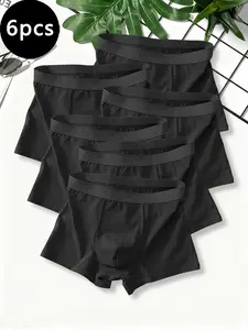6-Pack Men's Solid Color Boxers, High-End Four-Way Stretch Trunks, Moisture-Wicking Sporty Casual Stretchy Underwear for All Seasons