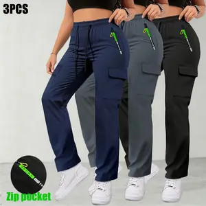 Women’s spring/autumn cargo pants with zippered pockets, stylish large pocket design paired with an elastic waistband, casual outdoor/daily wear slim-fit long pants Womenswear Fashion Ladies womens work travel