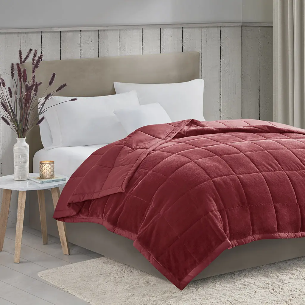 Madison Park MP51-8139 108 x 90 x 0.25 in. Coleman Reversible HeiQ Smart Temperature Down Alternative Blanket, Burgundy - King Size, Cooling Blanket Blankets, Down Blankets