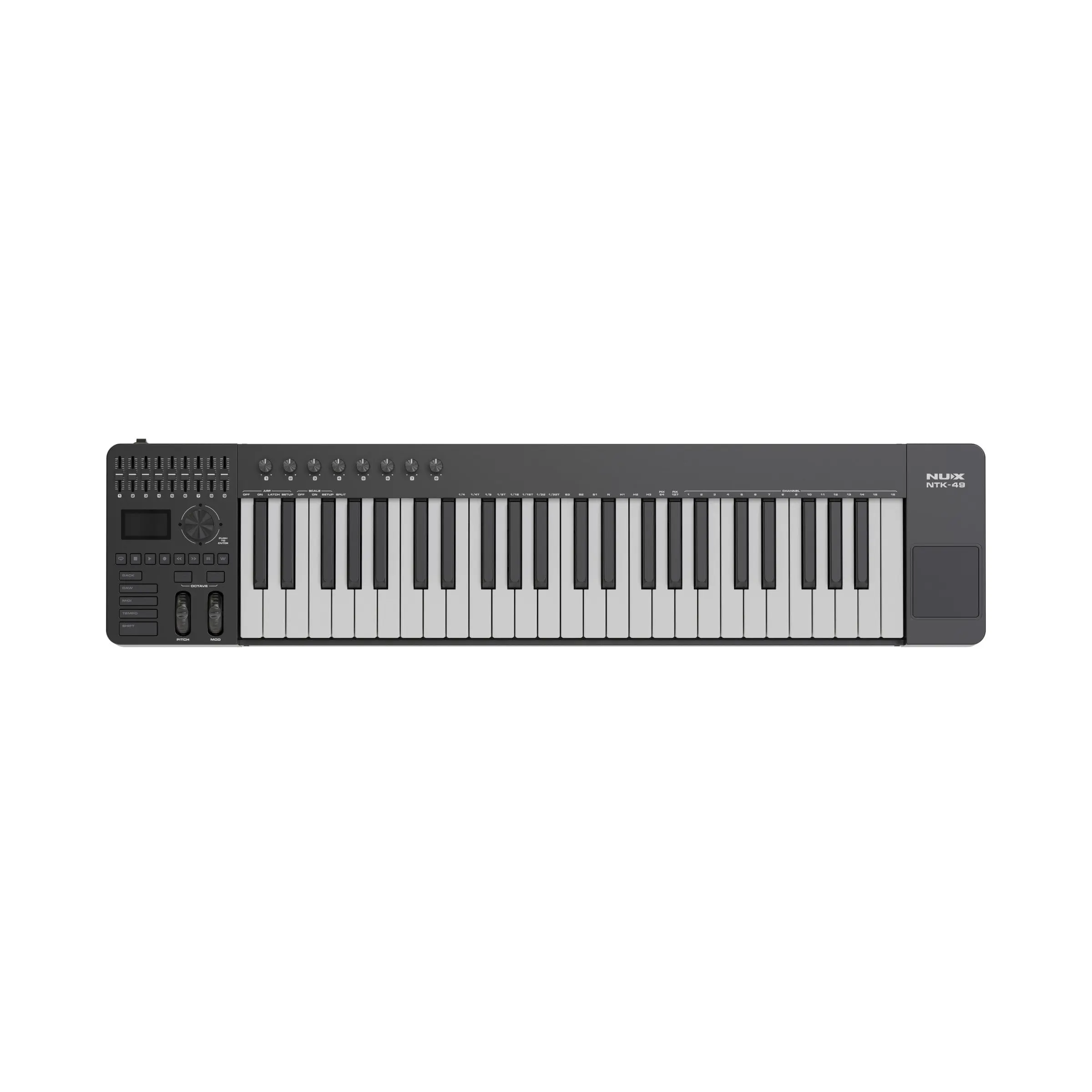 NUX NTK-49 49-Key MIDI Keyboard Controller with Velocity-Sensitive Keys, 9 Faders & 8 Knobs for Music Production, DAW Control & Live Performance