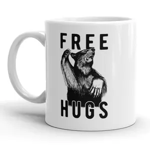 Free Bear Hugs Mug Funny Grizzly Coffee Cup - 11oz Funny Coffee Mugs Ceramic Printed Drinkware Cup