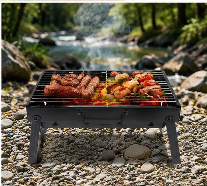Portable Folding Charcoal Grill, Stainless Steel Tabletop BBQ Smoker for Camping, Picnics, Beach, and Outdoor Cooking (M1)