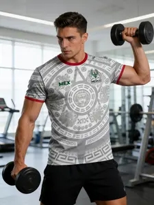 Mexican Men's Football Sportswear & Youth Round Neck Comfortable Top, Featuring Mythical Beast Aztec Prints, Ideal for Soccer Games