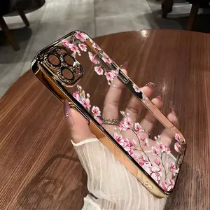 Cherry blossom phone case decorated with delicate flowers and elegant branches suitable for iPhone 16 15 14 13 12 11 made of TPU material and provides shockproof protection