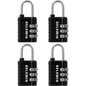 Combination Lock 3-Digit Small Padlock - 4Pcs Resettable Combo Lock for School Gym Locker, Outdoor, Fence, Gate, Waterproof Luggage Locks for Travel Backpack