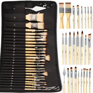 26 Pack Paint Brush Set, Professional Paintbrushes with Palette Knife and Cloth Roll, Artist Paint Brushes for Acrylic Painting, Oil, Watercolor & Gouache, Adults Kids Art Painting Tools Supplies