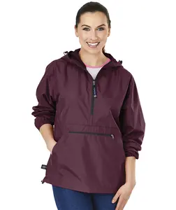 Charles River Apparel Women's Lady Pack-N-Go Long Sleeve Pullover Coat, Lightweight Breathable Comfortable Basic Fabric, Wind-Resistant, Water-Resistant, Hooded, Fitted, Adjustable Drawstring & Zipper Pocket