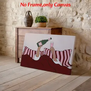 Modern Wall Art, Champagne In Bed Poster, Playful Feminine Printing, Pink And Burgundy Canvas Prints Decoration, Bedroom & Dressing Room Aesthetic, Perfect Housewarming Gift, Framed, Modern Home Decoration