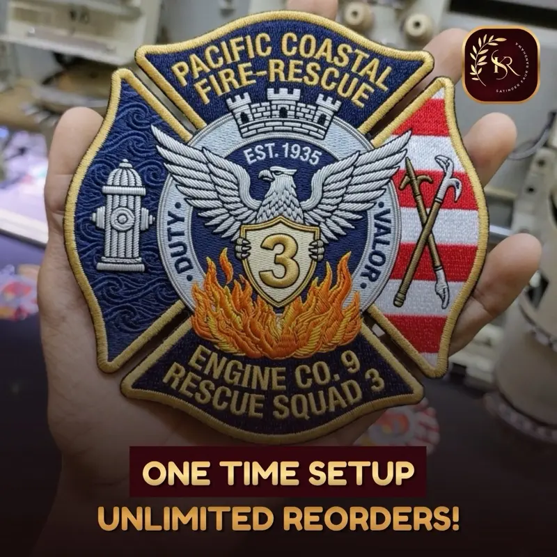 Custom Embroidered Patch Pacific Coastal Fire-Rescue Engine Co. 9 Rescue Squad 3 Personalized Logo Patches Iron On or Sew On for Jackets