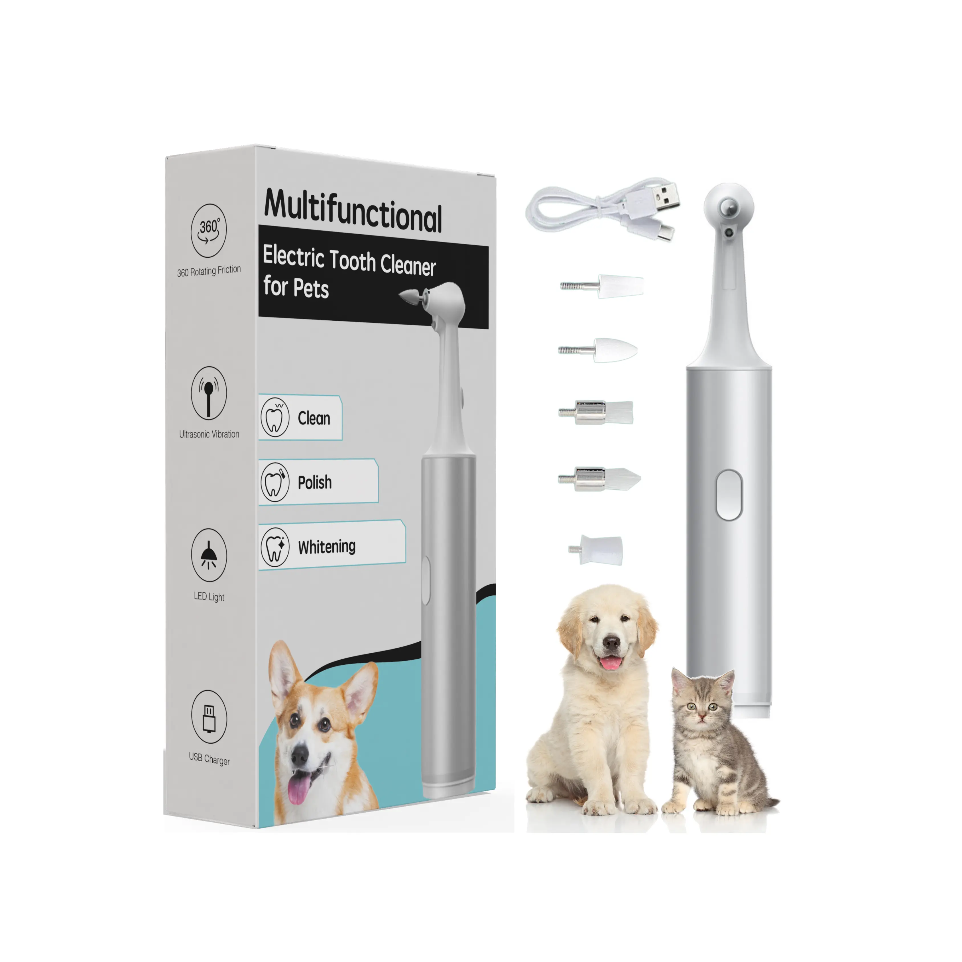 Pet Electric Toothbrush for Dogs & Cats - Professional Ultrasonic Teeth Cleaner
