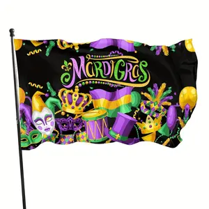 Mardi Gras Polyester Flag, 3x5 ft, Outdoor Garden and Yard Banner, Multipurpose, Vibrant Mardi Gras Celebration Design