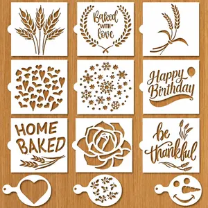Sourdough & Artisan Bread Stencils Baking Mold Stencil Template for Decorating Cake Pie Bread Cookies with Classic Wheat Hearts Patterns Bonus Coffee Cookie Stencils