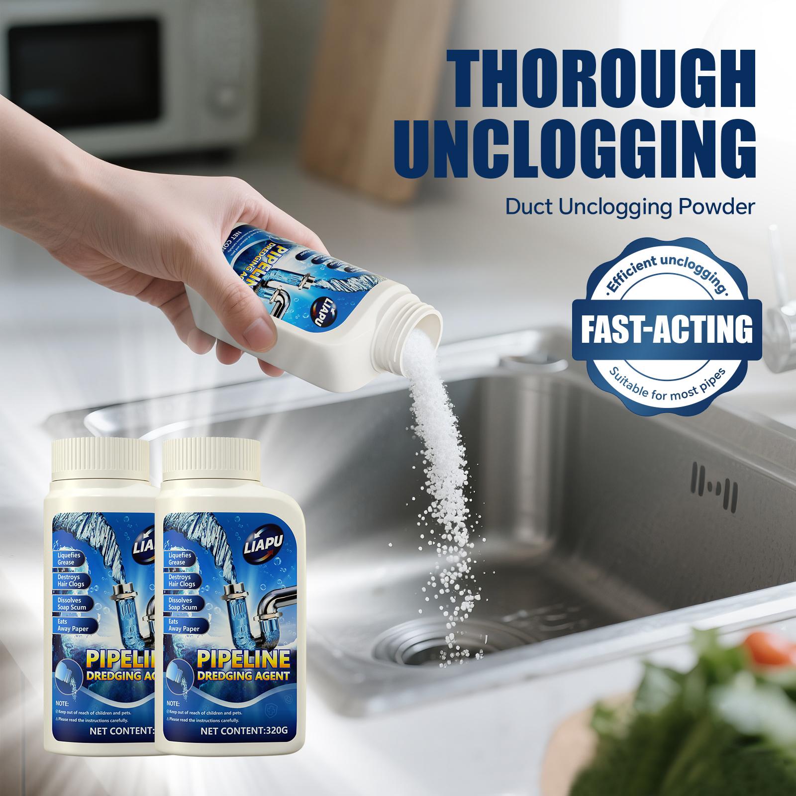 Liapu Powerful Household Drain Unclogger Powder - Scentless, Non-Chlorinated, Anti-Bacterial Germicidal Drain Openers for Kitchen, Toilet Pipelines, Dissolves 200+ Blockages, Kills 99% of Bacteria