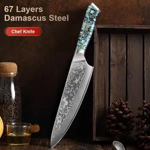 8 inch Kitchen knife Damascus Steel Chef Knife Super Sharp Cutting Kitchen Slicing Knife Western Chef Tools japanese knife Abalone Shell Handle Cooking knives Cooking utensils Kitchenware