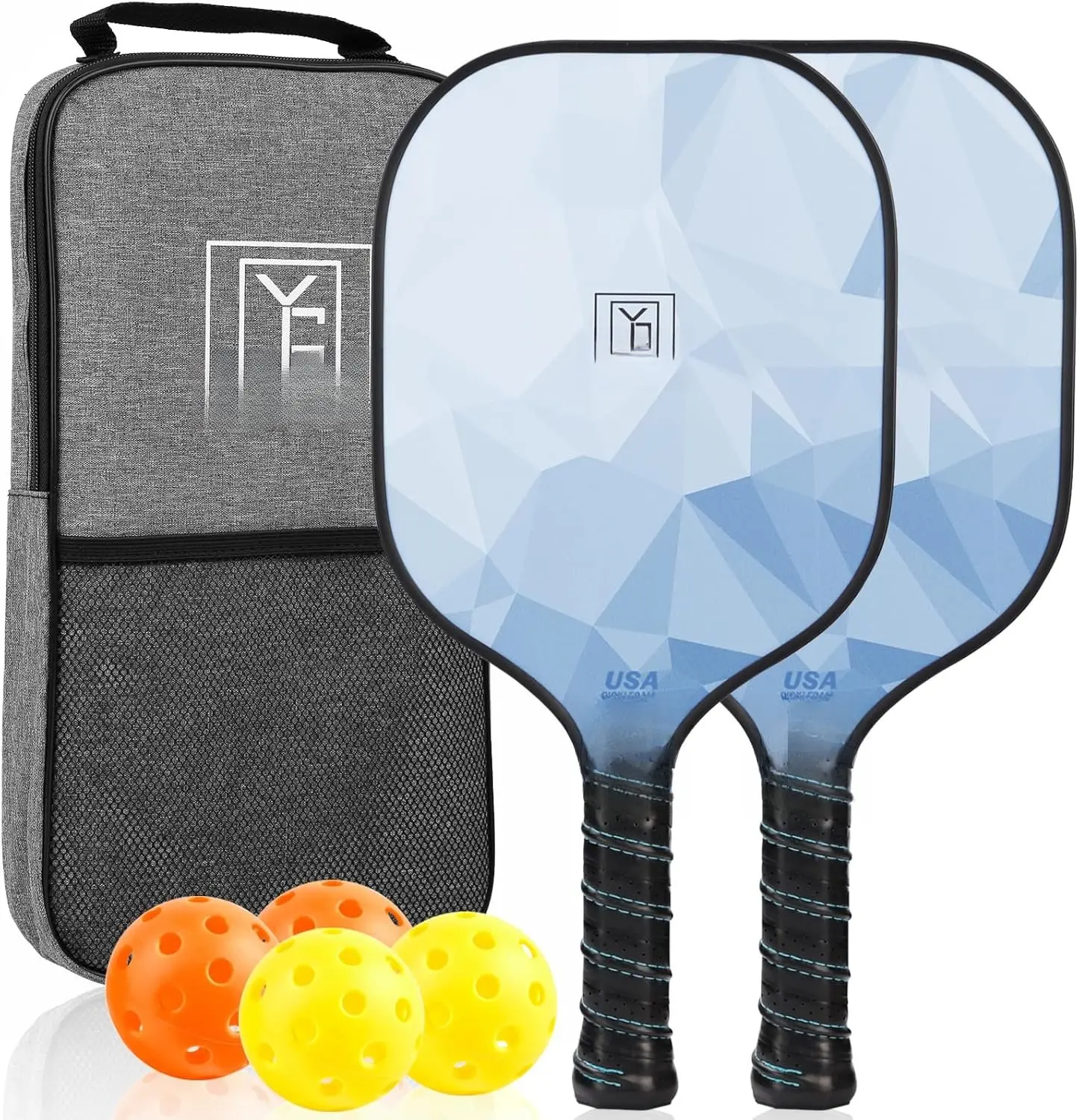 Pickleball Paddles Set of 2, 2025 USAPA Approved Pickleball Set, Fiberglass Lightweight Pickle Ball Rackets 2 Pack, 2 Outdoor Pickleball, 2 Indoor Pickleball Balls, 1 Pickleball Bag for Women and Men