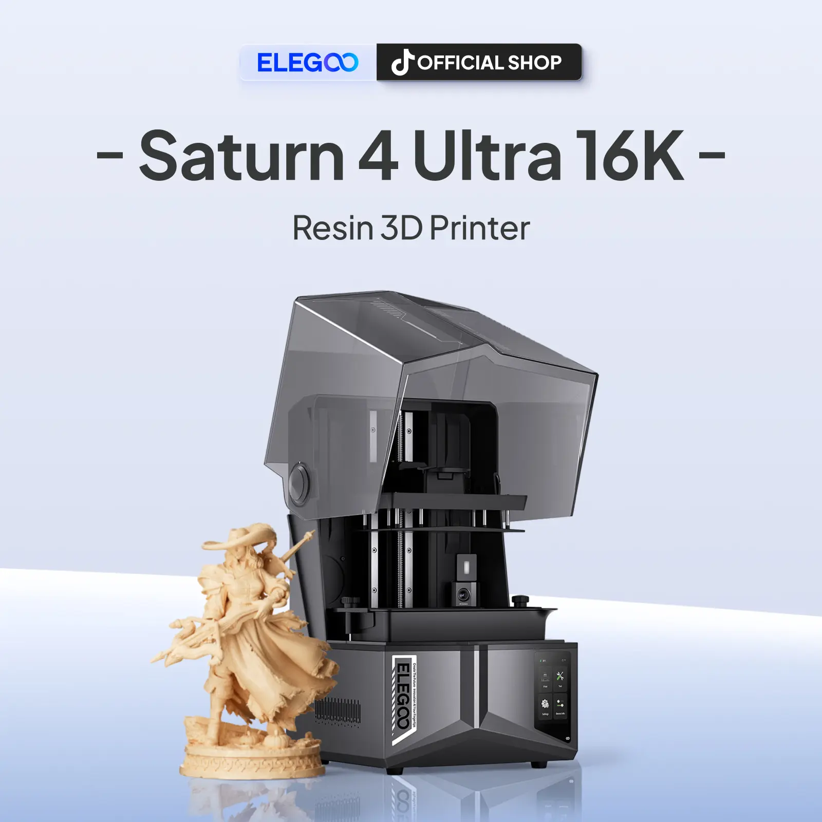 ELEGOO Saturn 4 Ultra 16K Resin 3D Printer with 10" 16K Mono LCD and Flip-up Lid, Smart Tank Heating at 30 °C, 150mm/h High Speed Printing, Large Printing Size of 8.33 × 4.66 × 8.66 Inches,sohochic
