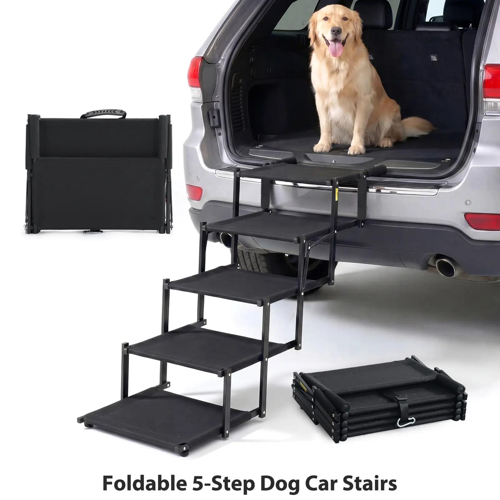 【tiktokshopbacktoschool】 Cozila Foldable Dog Stairs for Car, 5-Step Pet Steps with Anti-Slip Surface, Sturdy & Portable Dog Ramp Alternative for SUVs & Trucks Summervibes petlovers campingessentials