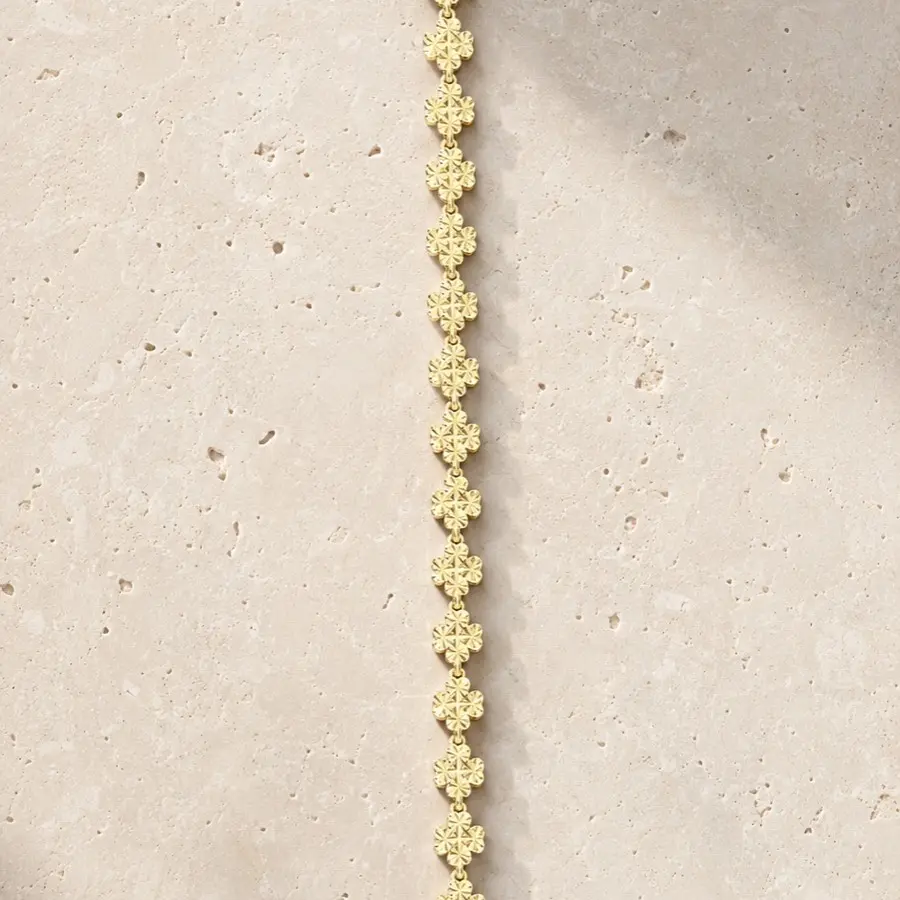 14K Gold-Plated Floral Chain CZ Bracelet 19 cm