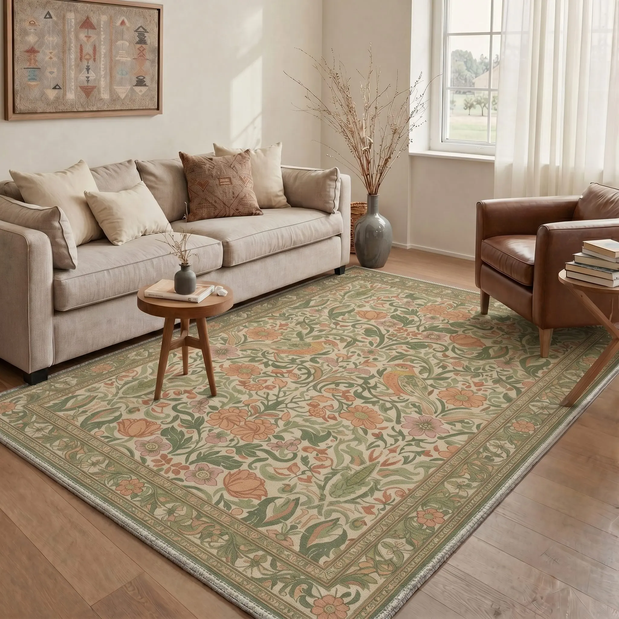 【Deals For You Days】BEIMO Home Carpet – Machine Washable, Soft, Pet Friendly, Non-Slip Area Rug, Perfect Floor Rug for Living Room, Bedroom, Kitchen, Hallway ,ARC3228-OCHRE BLOOM