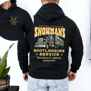 Snowman's Bootlegging Service 2-Side Hoodie, Smokey and The Bandit Sweatshirt, Unisex Trendy Hoodie, Movie Fan Gift, Gift for Him, Classic Movie Merch, Comfortable Cotton Hoodie, Iconic Film Apparel, Vintage Style Sweatshirt