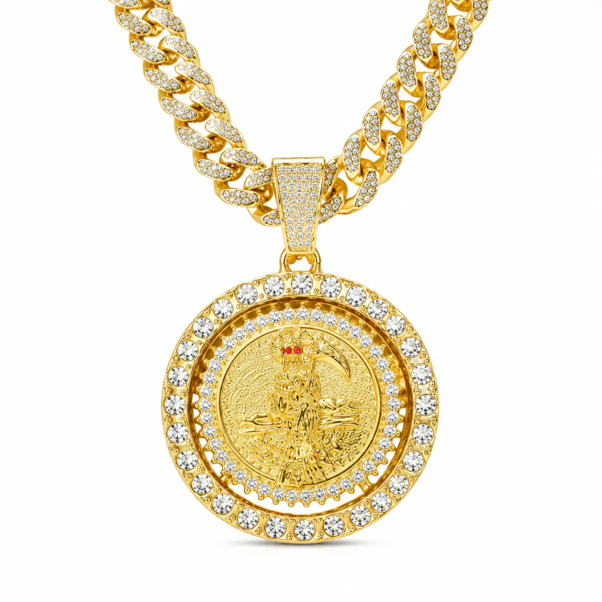 Iced Out Jesus Pendant Necklace for Men, 14K Gold Plated Cuban Chain, 5A CZ Diamond Bling Hip Hop Jewelry, Luxury Streetwear Style