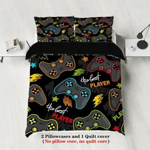3-Piece Game Pattern Printed Bedding Set, Comfortable Fashion Design, Perfect for Gaming Room Decor, Durable Material, Easy Care, Bedding Set with Gaming Theme, Bedding Set with Game Controllers