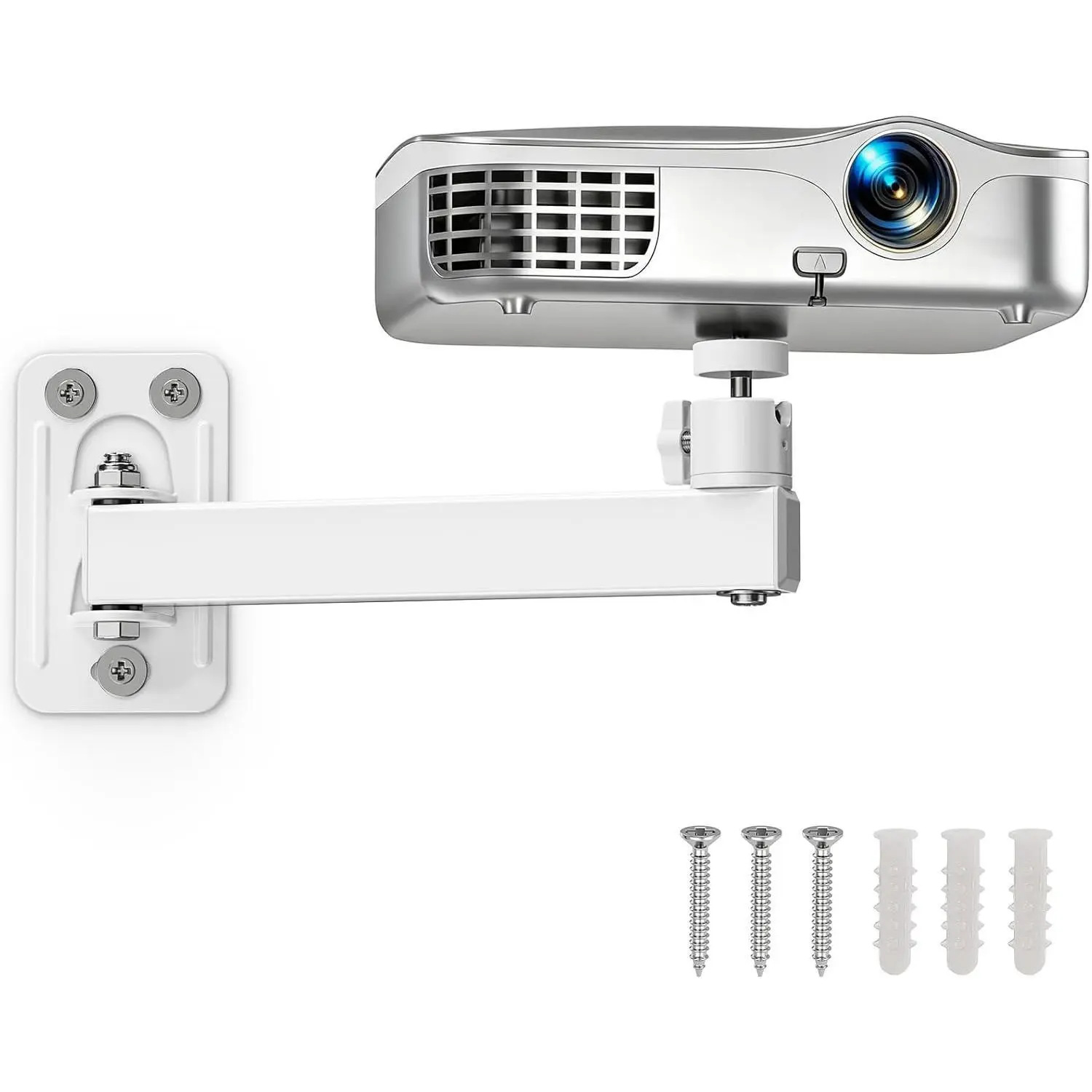 Projector Stand, Wall and Mini Ceiling Mount with 1/4-Inch Thread, 360-degree Rotation, Adjtable Tilt & Swivel, Foldable, Easy Setup Compatible with Most Projectors for Home, Office, White