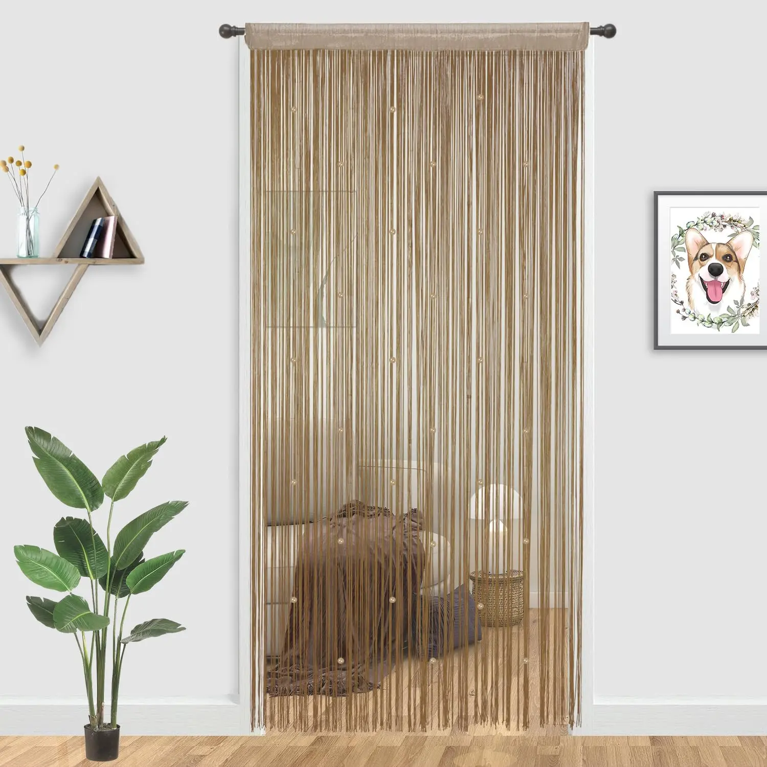 Beaded Curtain Beaded Curtains for Doorways Weave Suitable for Interior Decoration and Partitions Hippy Closet Curtains (Brown, 35"x79")