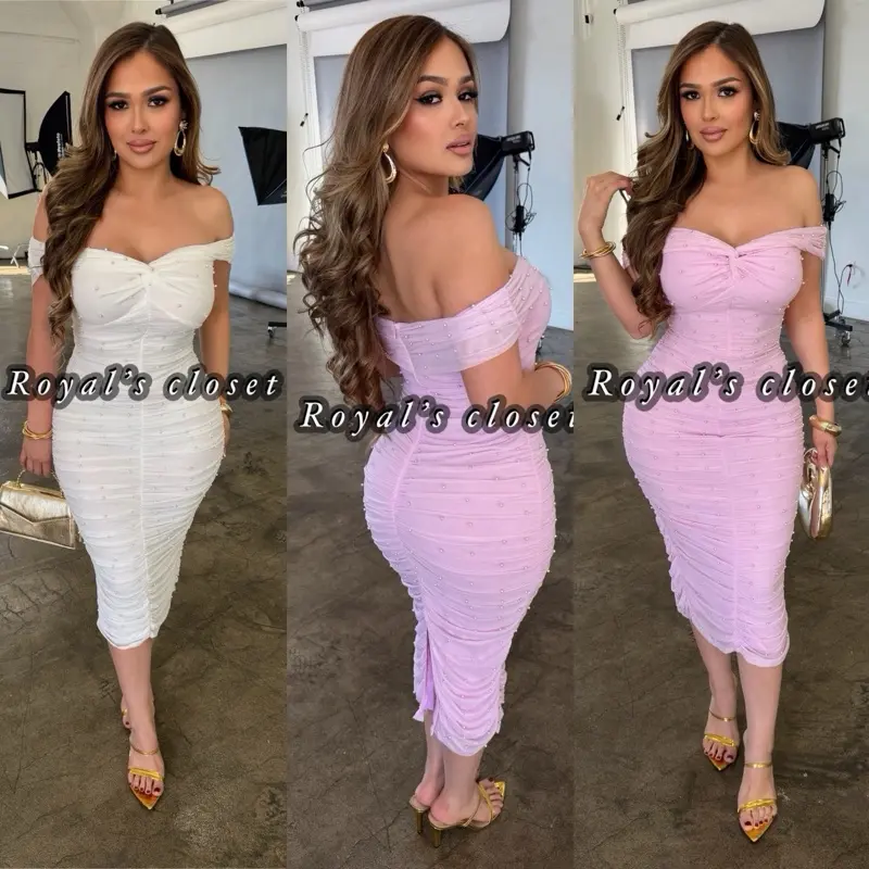Julia pearls mesh midi dress