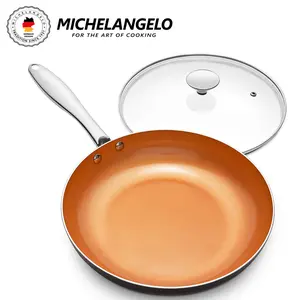 MICHELANGELO Copper Frying Pan with Lid, Nonstick Frying Pan Scratch Resistant, Nonstick Skillet with Lid, Copper Pans Induction Compatible Cookware